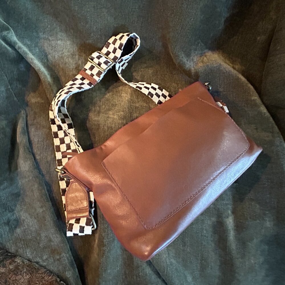 Latico Aquarius - Brown Crossbody Bag with checkered strap